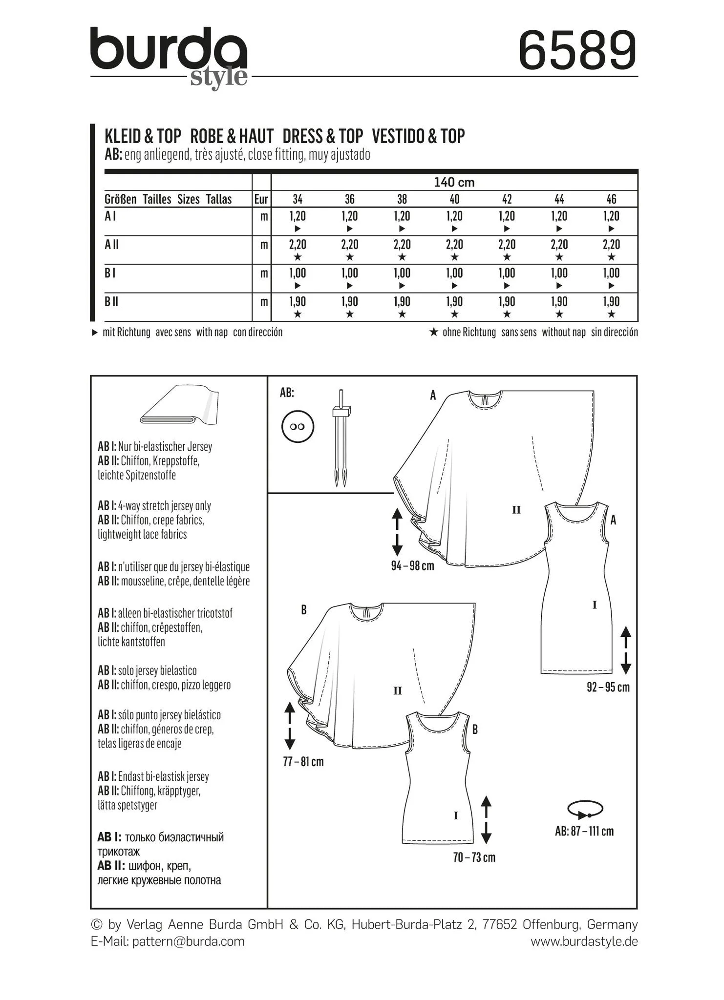 BD6589 Burda Style Pattern 6589 Dress and Top