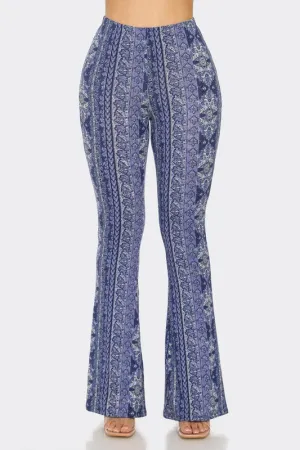 Bear Dance Floral Scroll Skinny Brushed Pants - Multi Blue Lavender