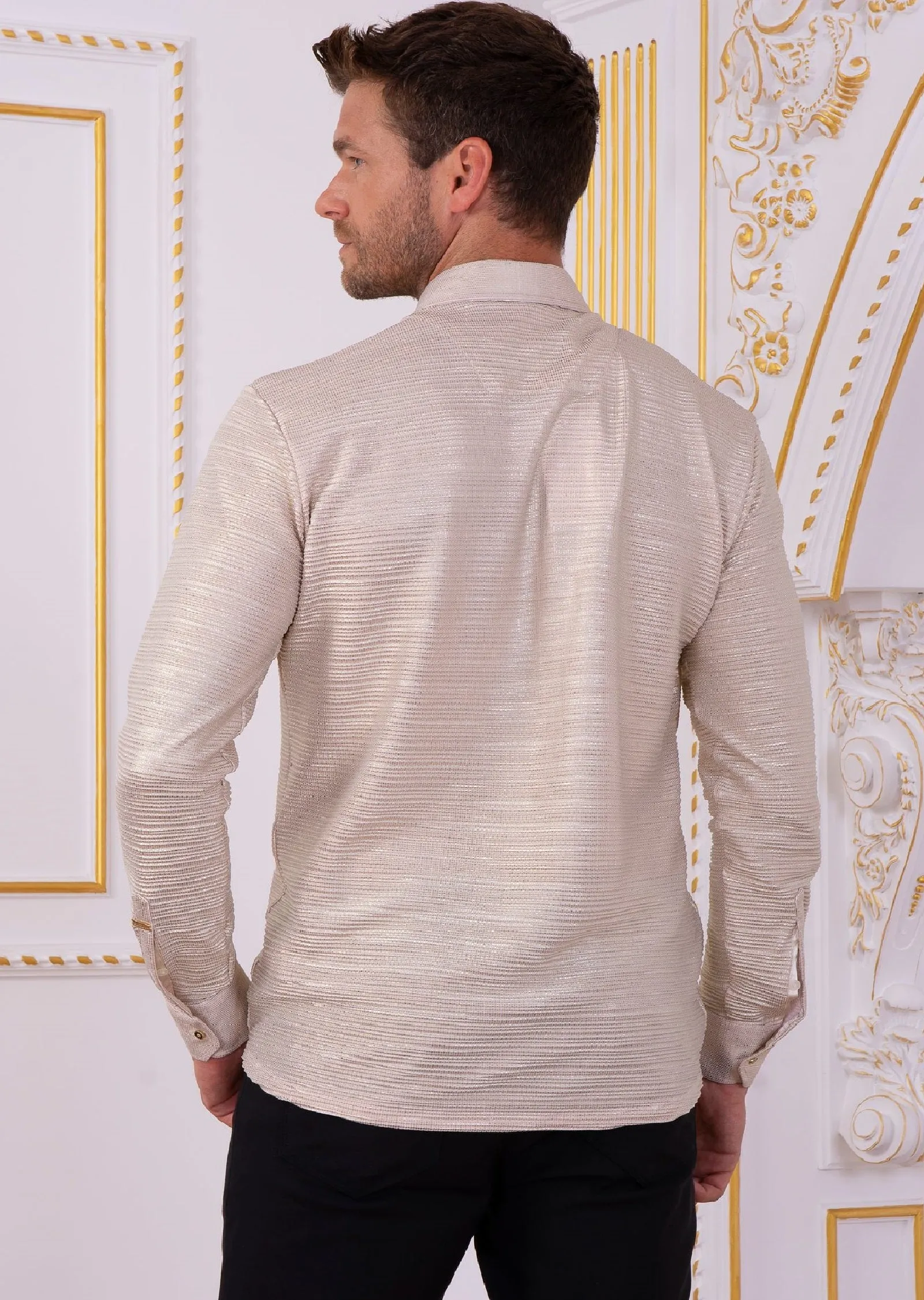 Beige Metallic Texture Shirt