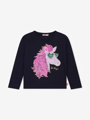 Billieblush Girls Long Sleeve Pegasus T-Shirt in Navy