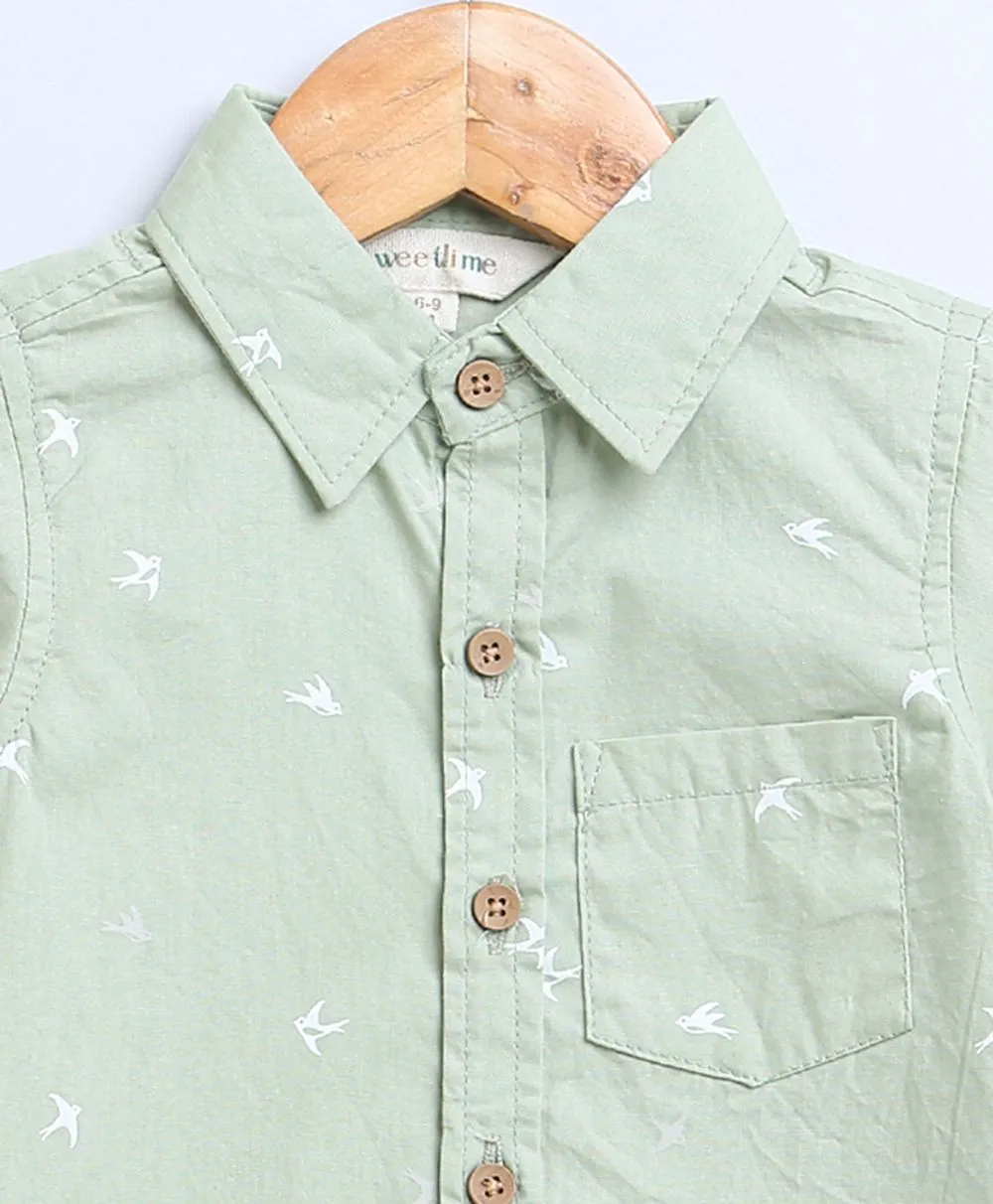 Bird Print Cotton Poplin Boys Shirt