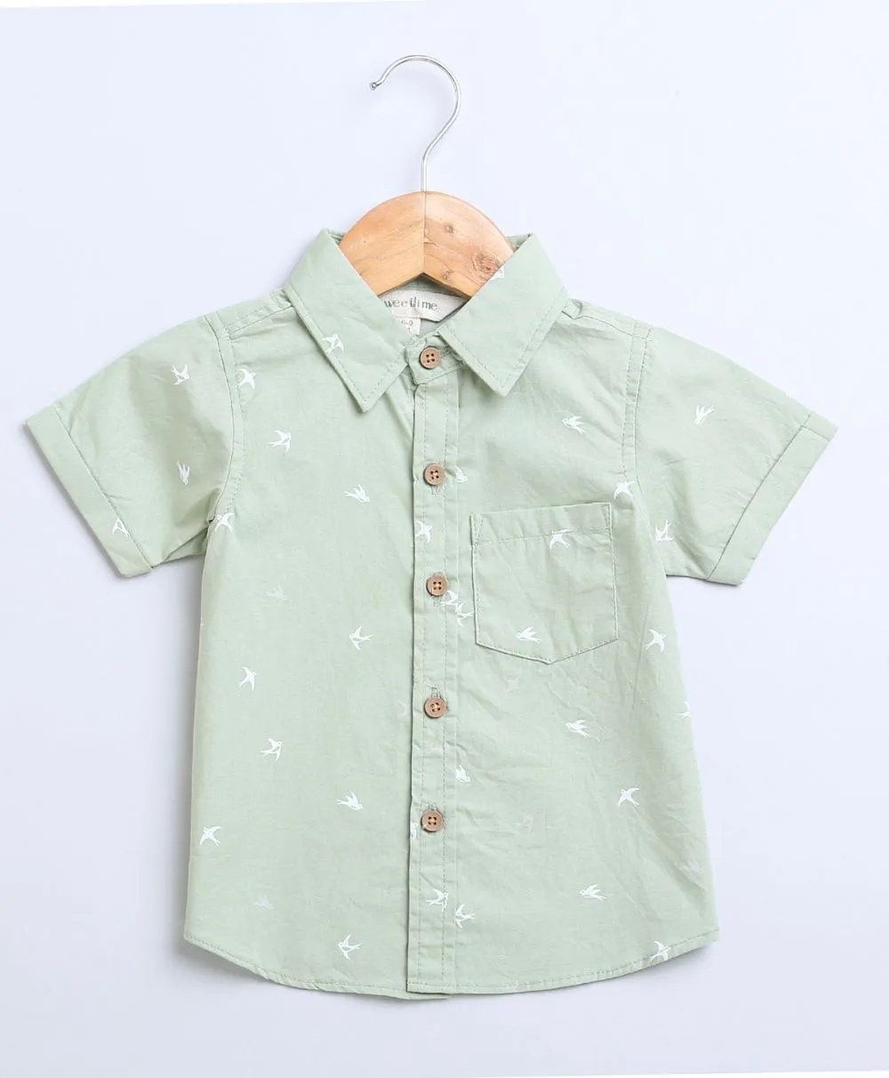 Bird Print Cotton Poplin Boys Shirt