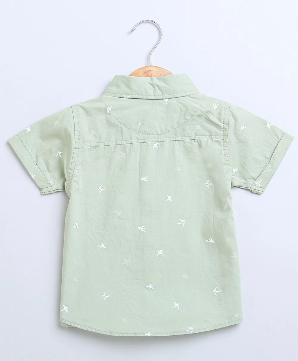 Bird Print Cotton Poplin Boys Shirt