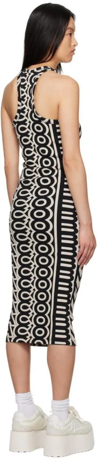 Black & Beige 'The Monogram Racer Rib Dress' Midi Dress