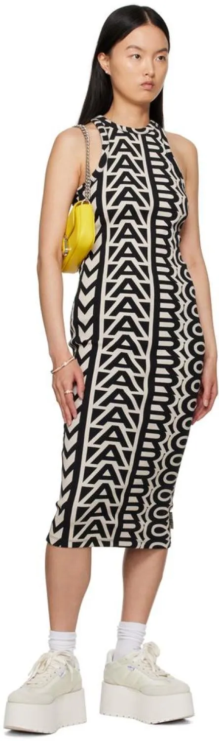 Black & Beige 'The Monogram Racer Rib Dress' Midi Dress