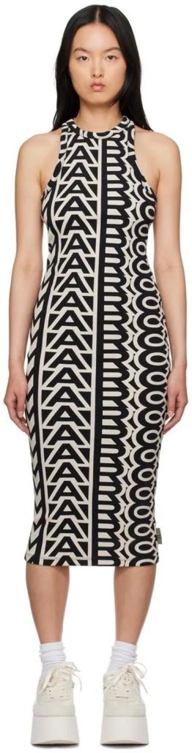 Black & Beige 'The Monogram Racer Rib Dress' Midi Dress