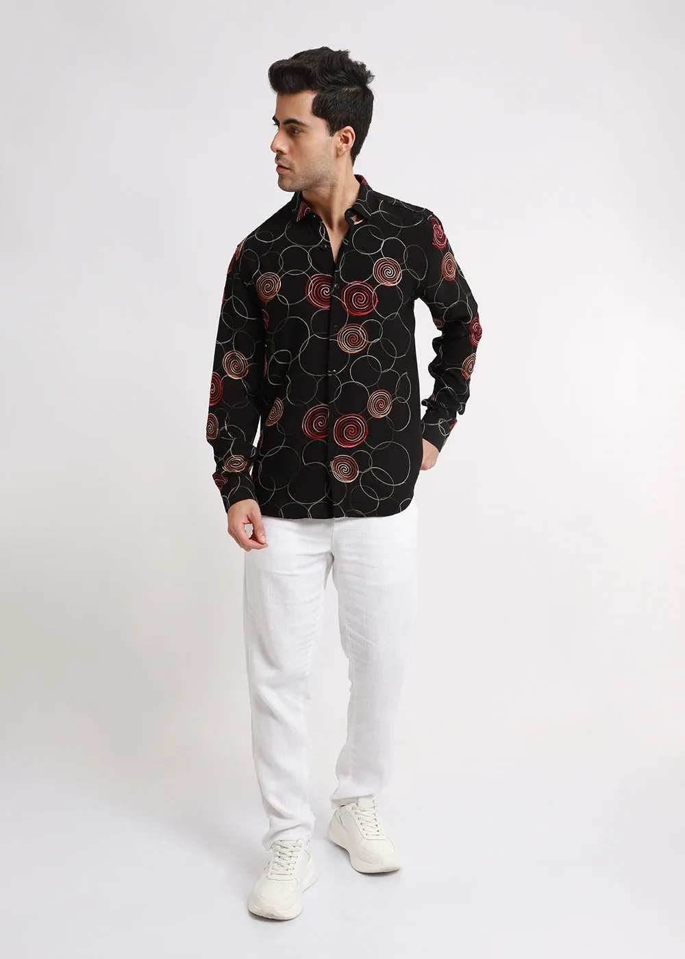 Black Circular Embroidered Shirt