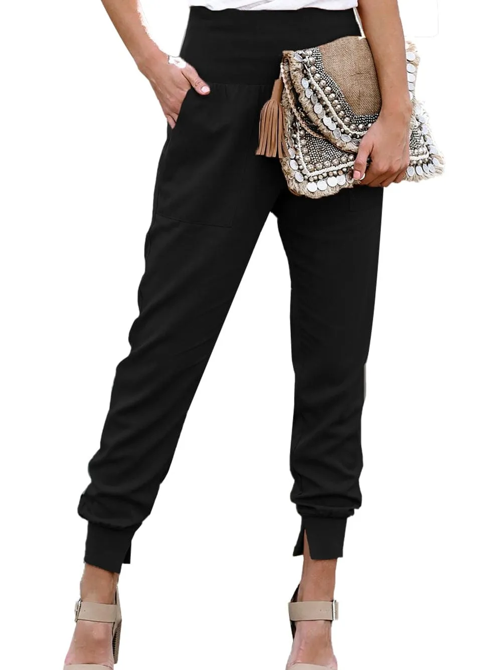 Black Harem Style Joggers with High Waist