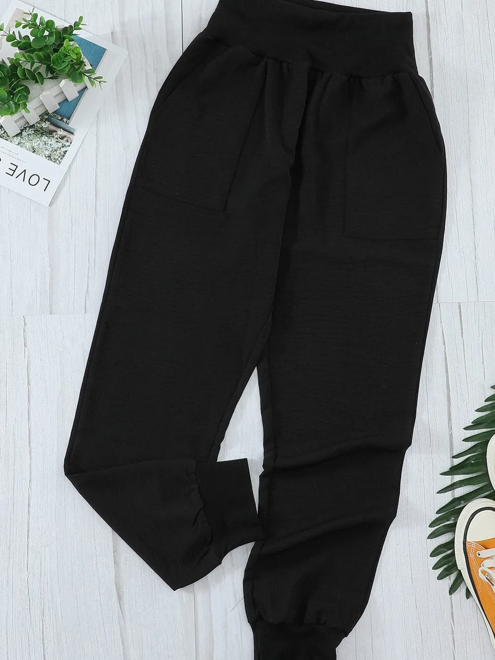 Black Harem Style Joggers with High Waist