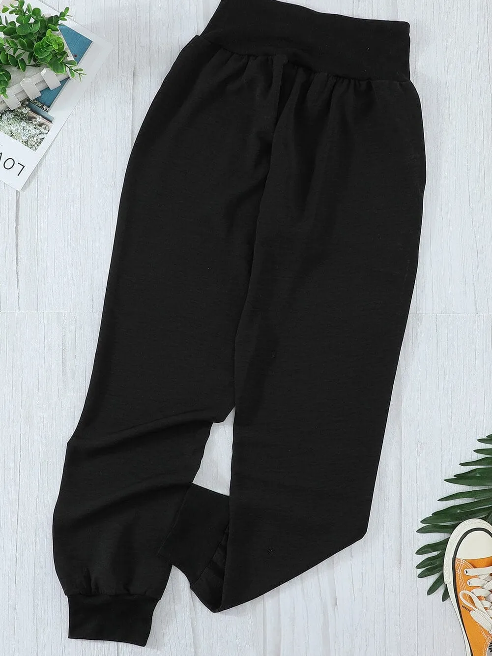 Black Harem Style Joggers with High Waist