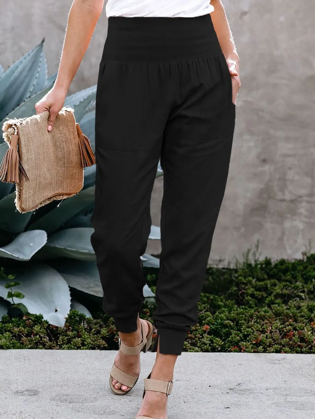 Black Harem Style Joggers with High Waist