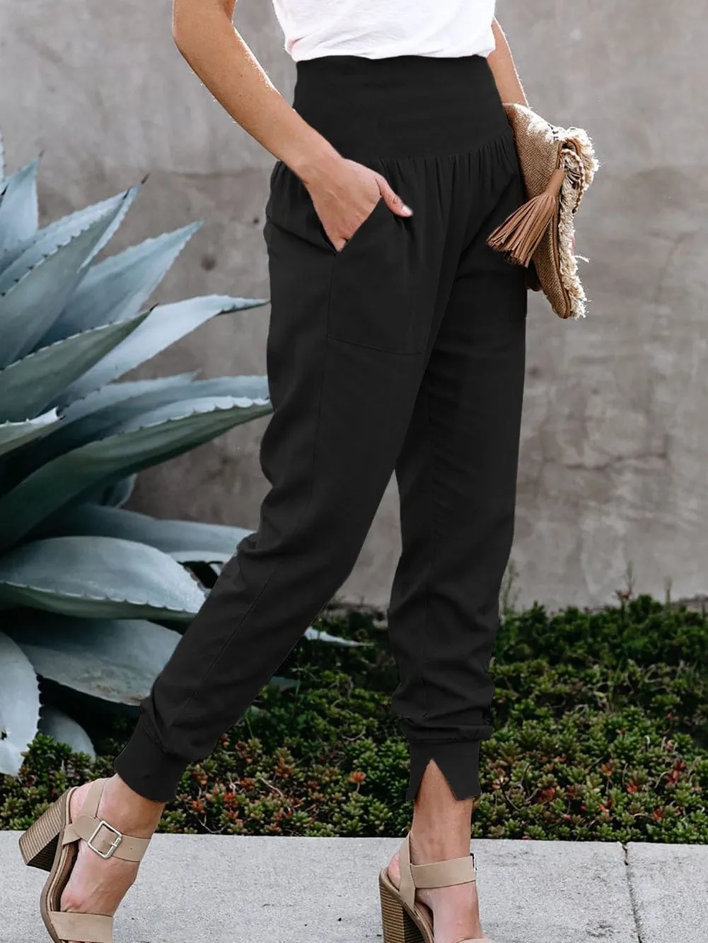 Black Harem Style Joggers with High Waist