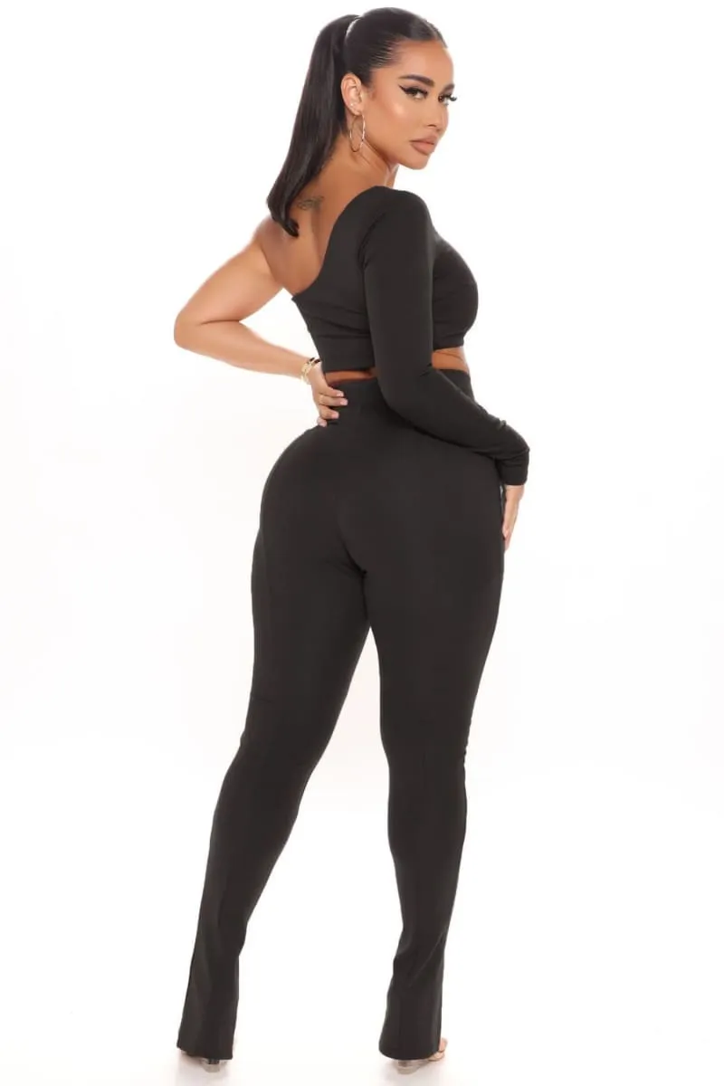 Black High Waist Pants & One Shoulder Top Set