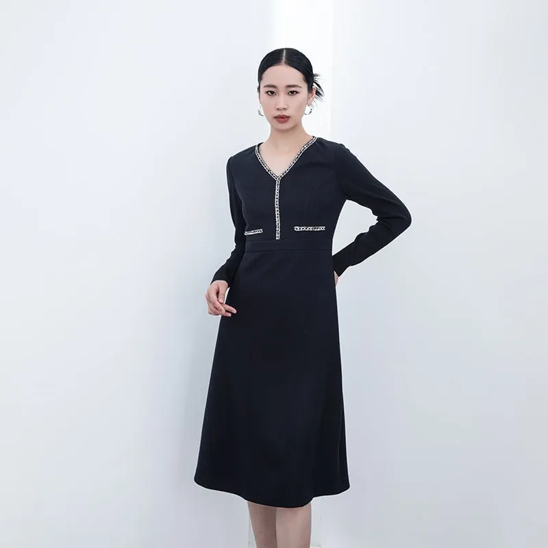 Black High Waist Slim Midi Dress