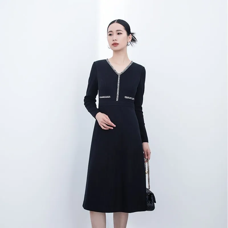 Black High Waist Slim Midi Dress