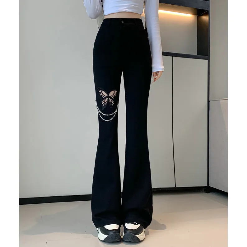 Black Hollow Bow Suit Trousers And High Waist Trousers