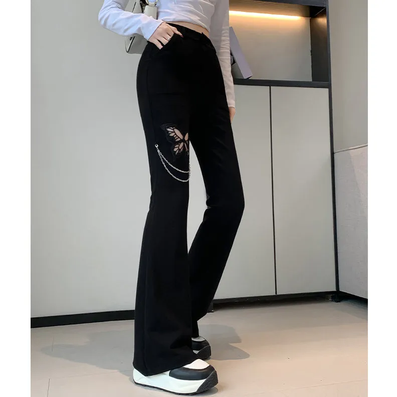 Black Hollow Bow Suit Trousers And High Waist Trousers