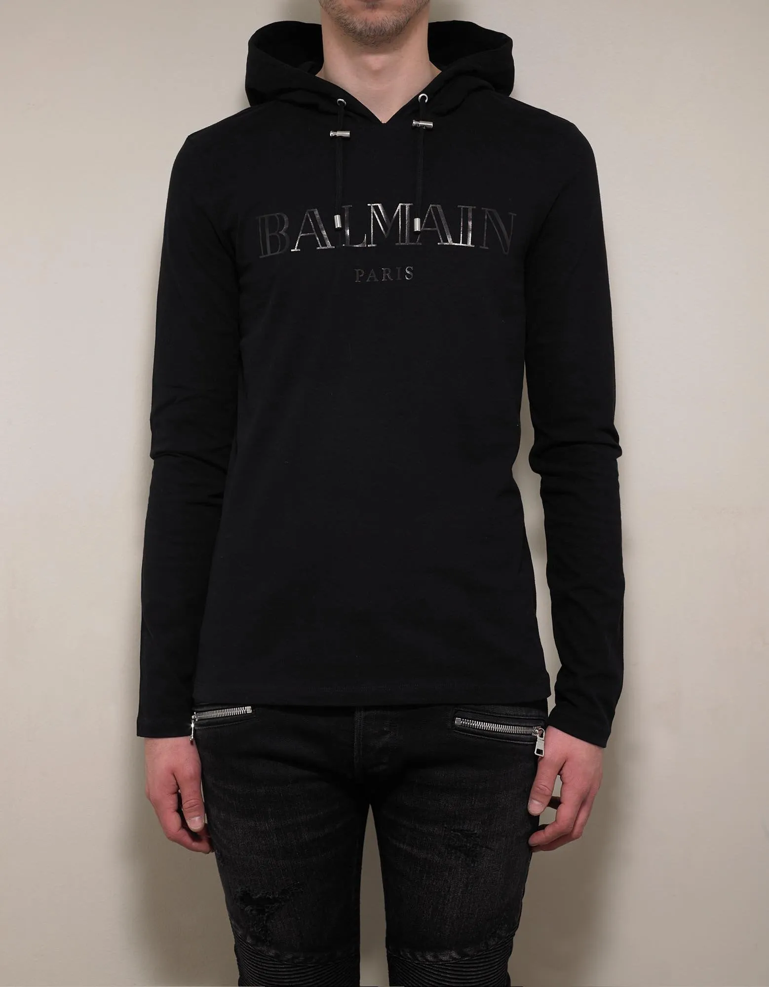 Black Logo Print Hooded T-Shirt -