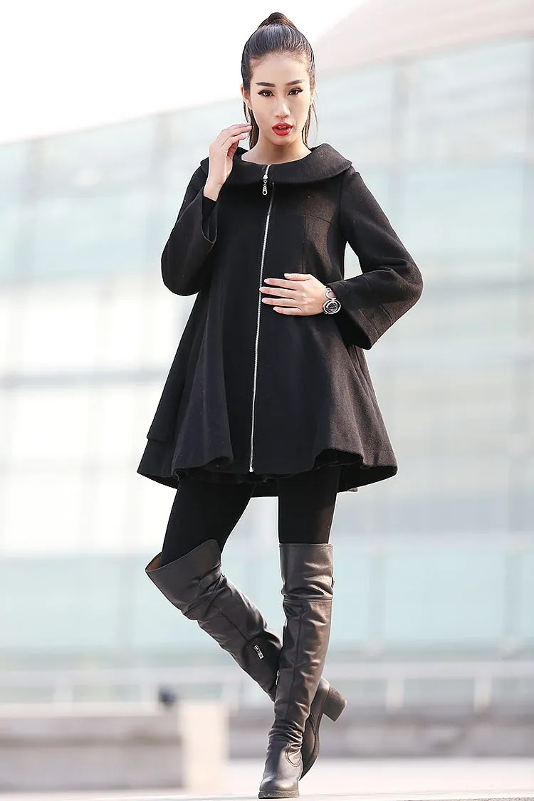 Black Long Sleeves Casual Coat for Women's Winter C241