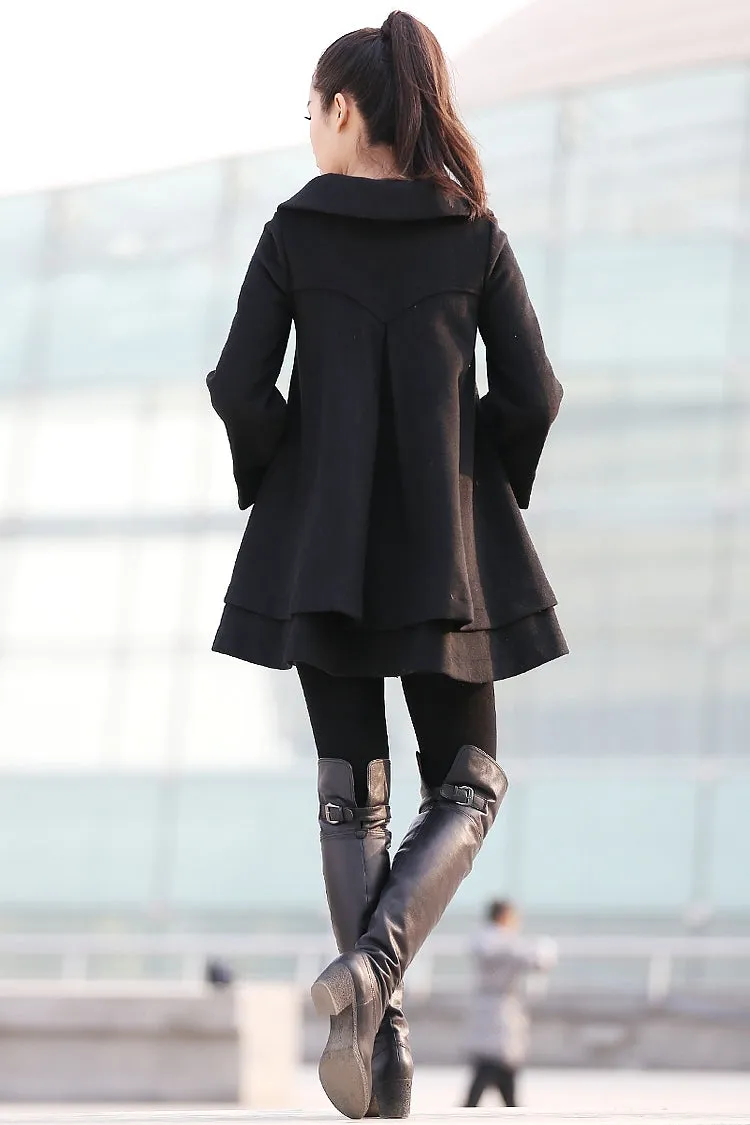 Black Long Sleeves Casual Coat for Women's Winter C241