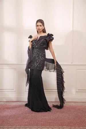 Black onyx sharara set with ruffle dupatta