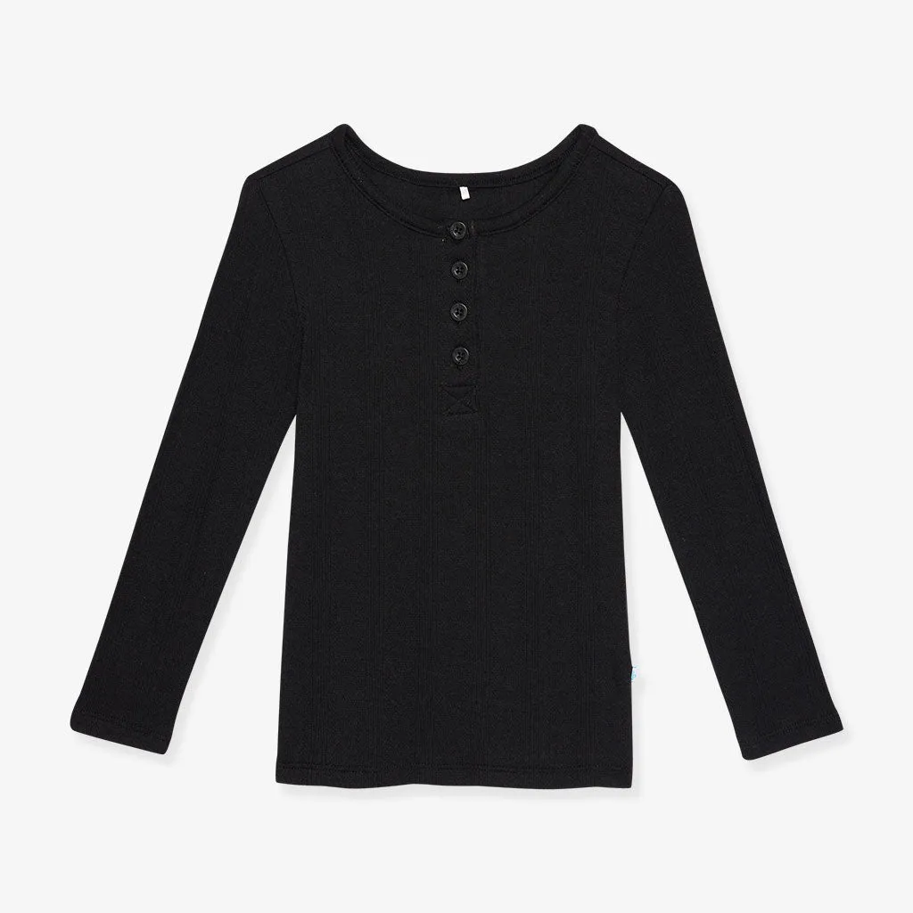 Black Pointelle Henley Top