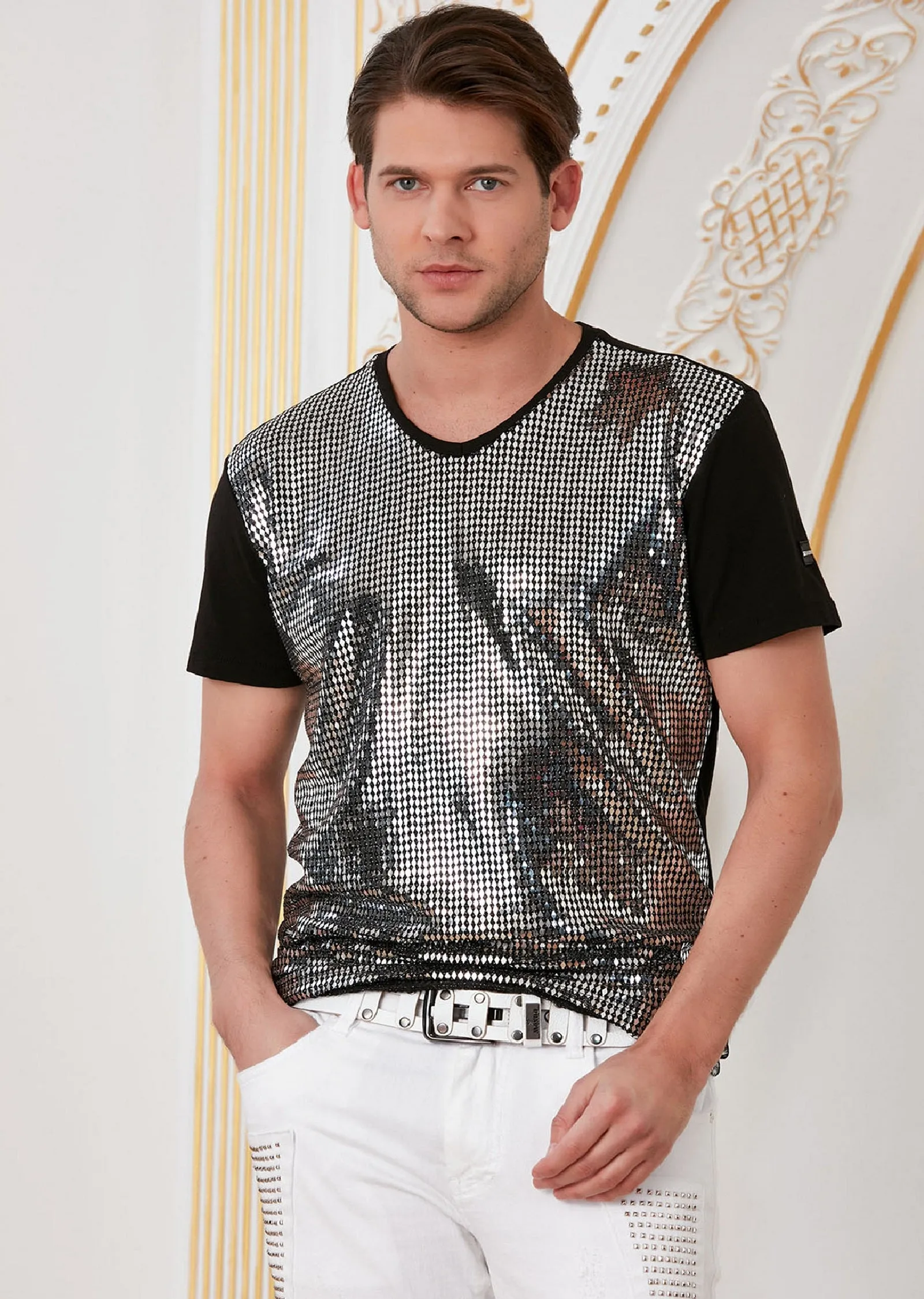 Black Silver Diamond Spandex Tee