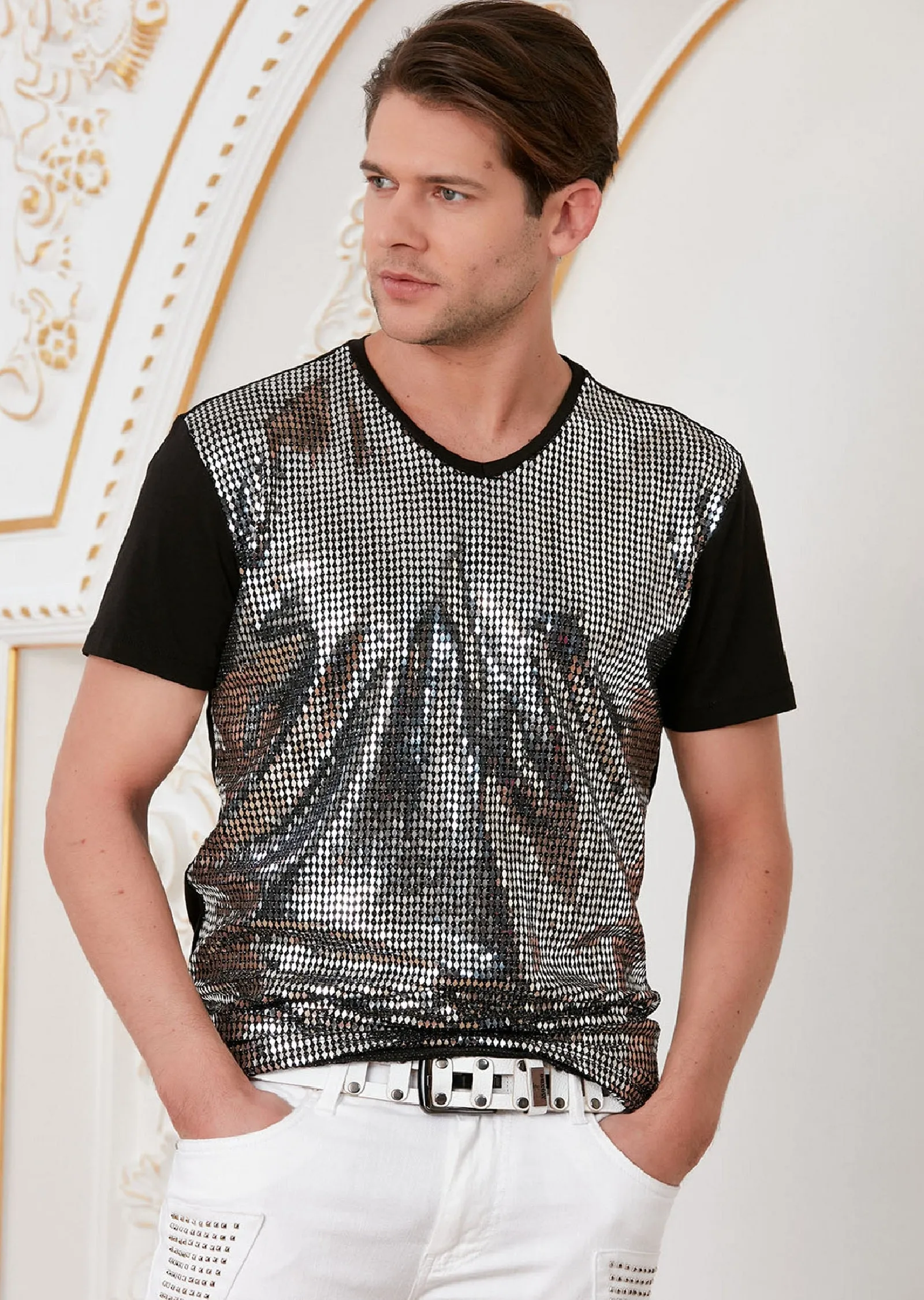 Black Silver Diamond Spandex Tee