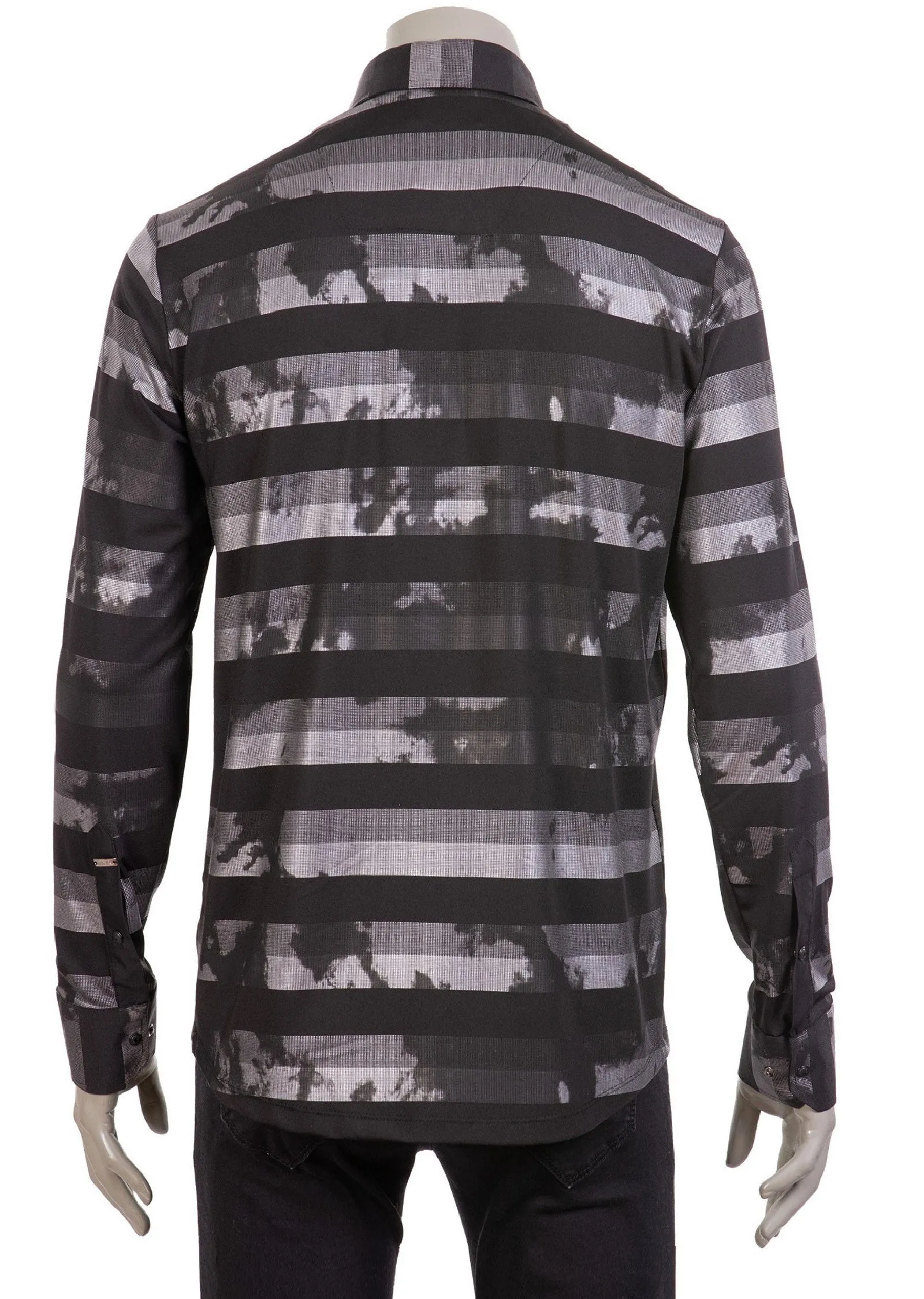 Black Silver Madras Metallic Stretchy Shirt