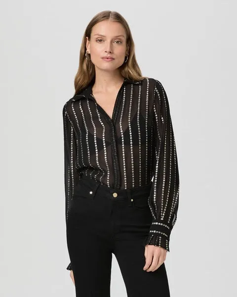 Black Sosa Metallic Floral Striped Blouse