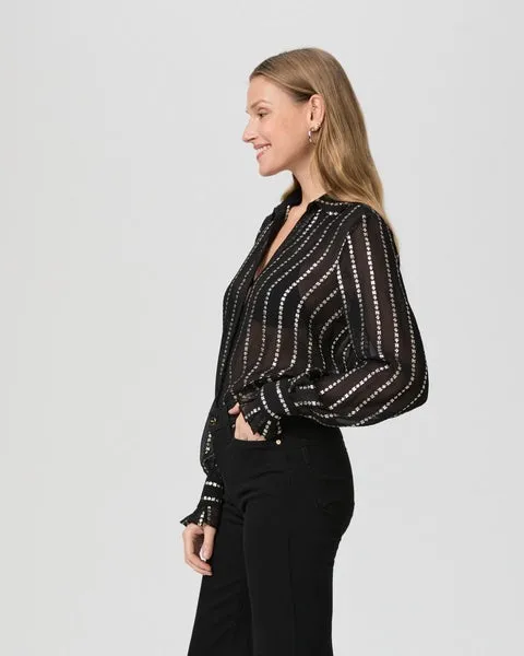 Black Sosa Metallic Floral Striped Blouse