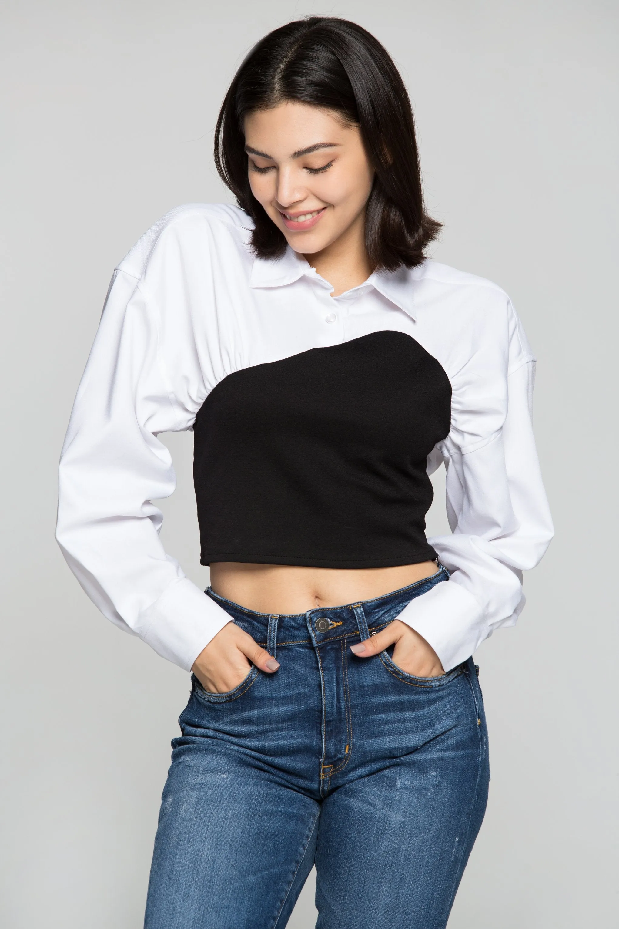 Black T-Shirt on White Raglan Sleeves Shirt