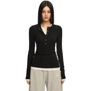 Black Tencel Wool Henley Collar False Two Piece