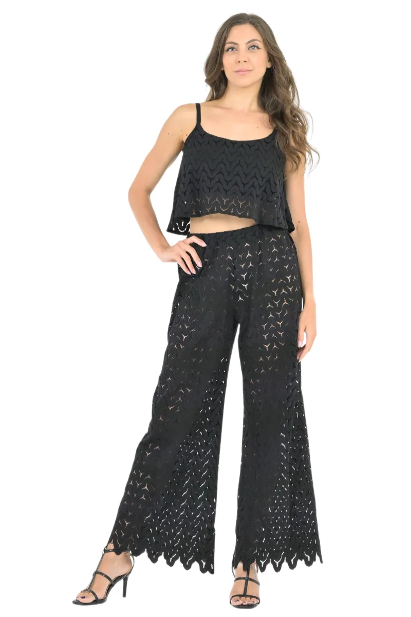 Black Zig-Zag Lace Loose Crop Top