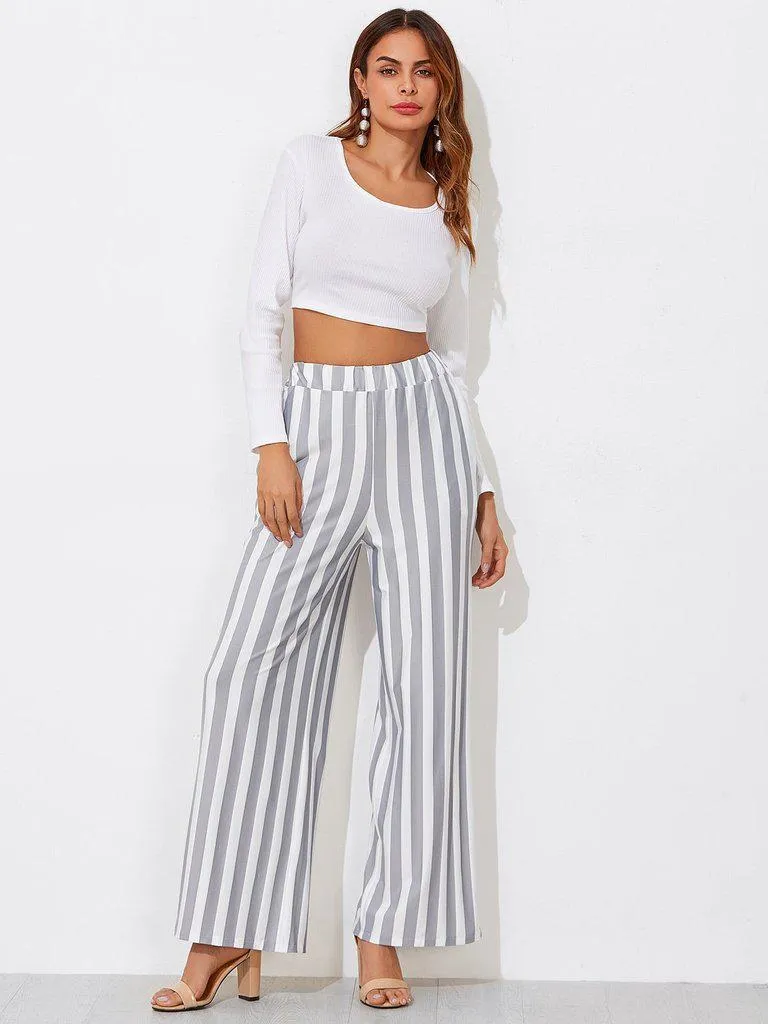 Block Striped Wide Leg Pants