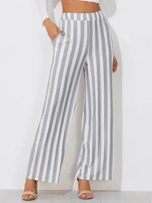 Block Striped Wide Leg Pants