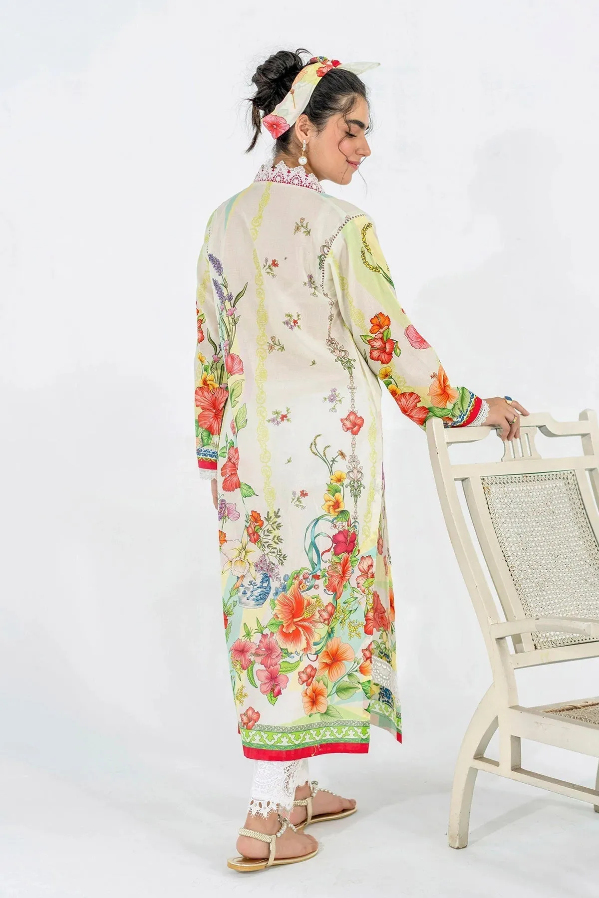 Bloom - Printed Lawn Kurta - Creamy Off-White (Sh-04)