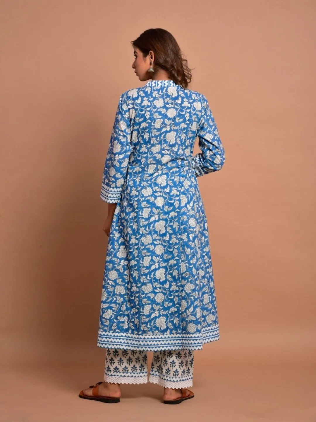 Blue Floral Flared Kurta & Palazzo Pair