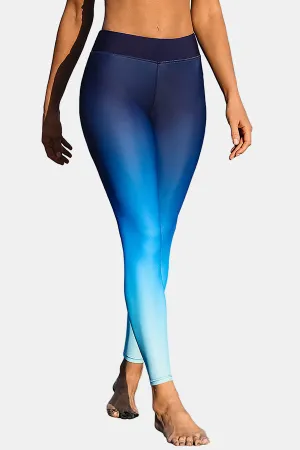 Blue Gradient High Waist Long Swim Pants Swim Leggings Swim Tights