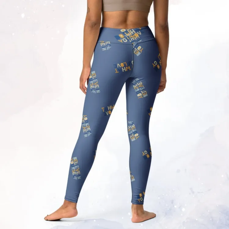 Blue Inspirational Believe in Yourself High Waist Leggings Gift