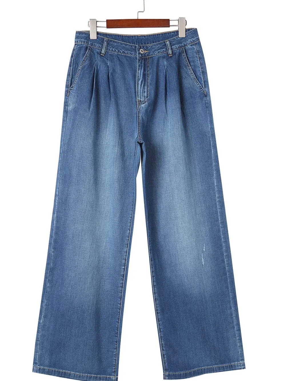 Blue Relaxed Fit High Waist Denim Pants