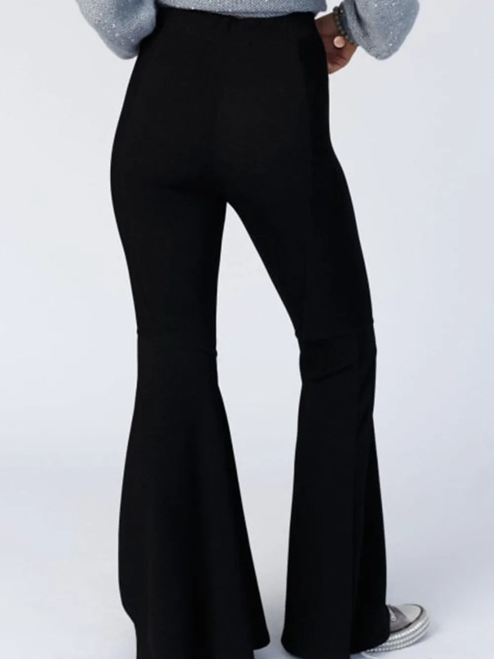 Boho Chic Black Ribbed Flare Trousers