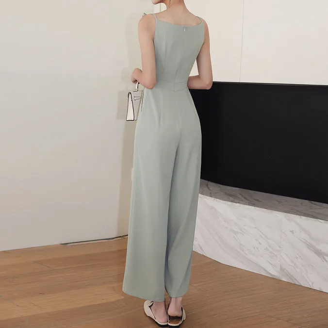 Bow Jumpsuit Retro High Waist Wide Leg Trousers