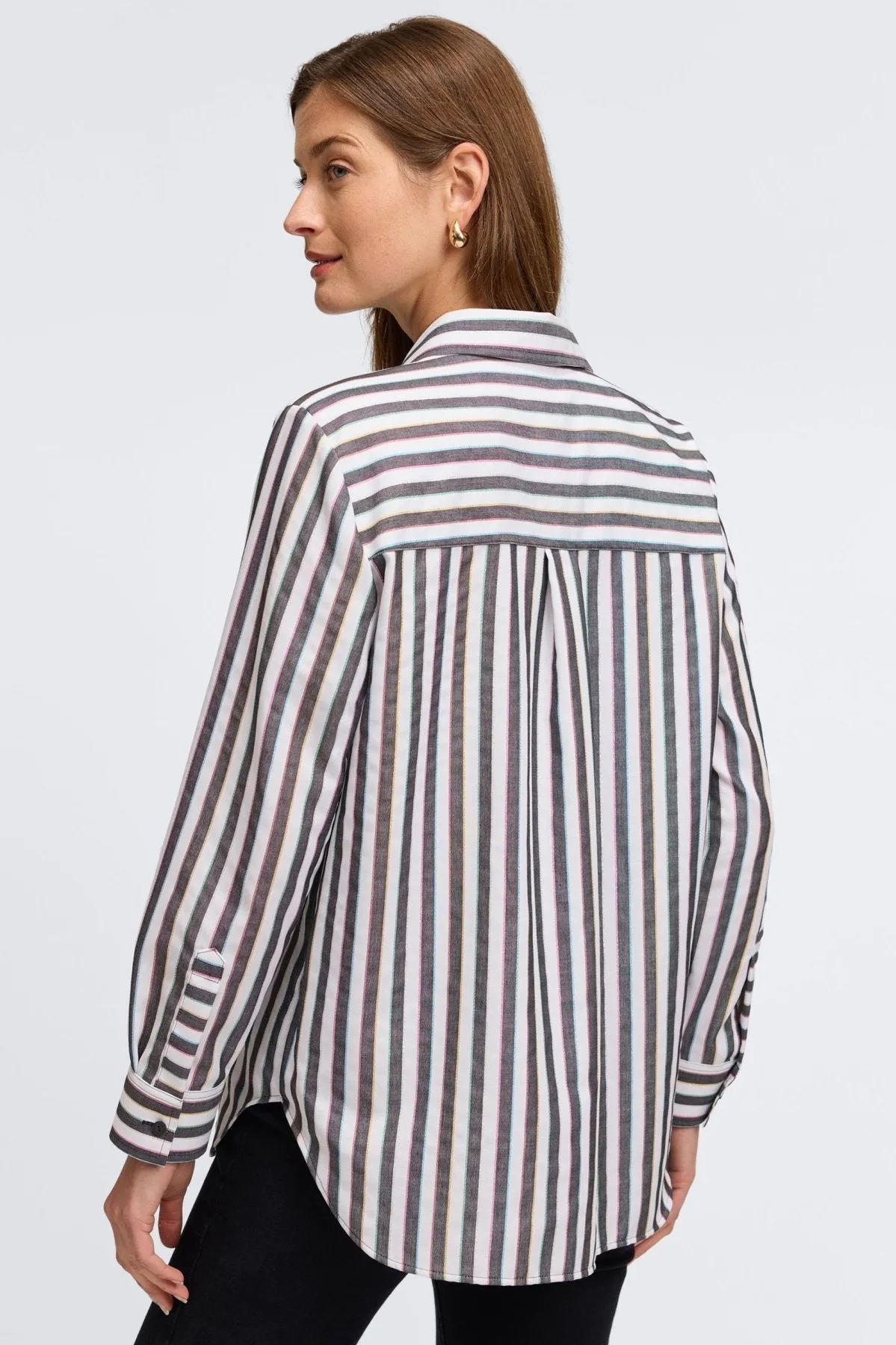 Boyfriend No Iron Rainbow Lurex Stripe Shirt