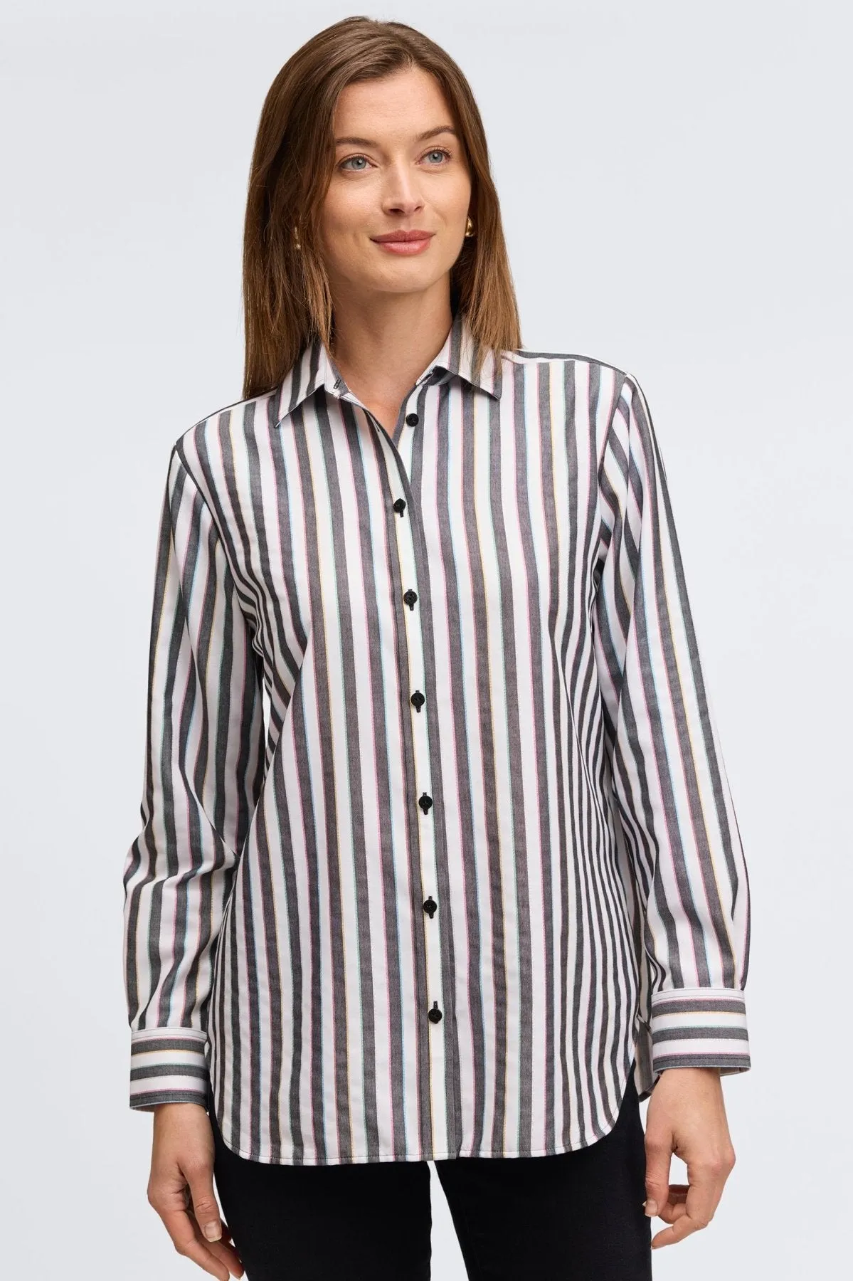 Boyfriend No Iron Rainbow Lurex Stripe Shirt