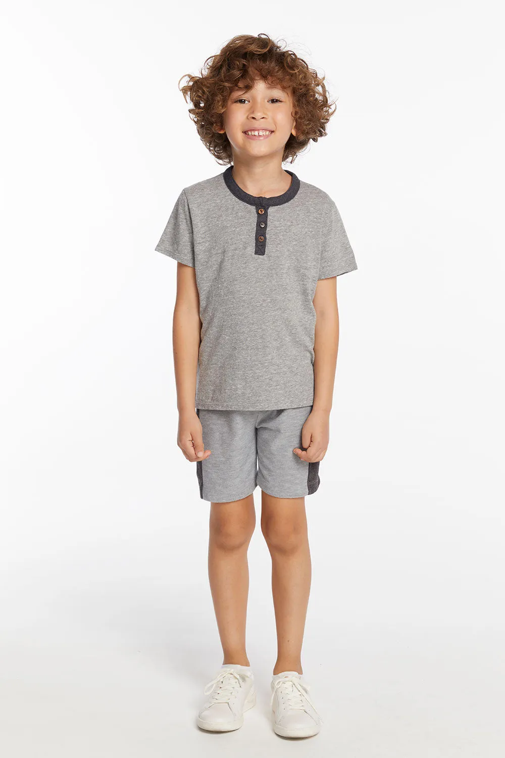 Boys Heather Grey Short Sleeve Henley