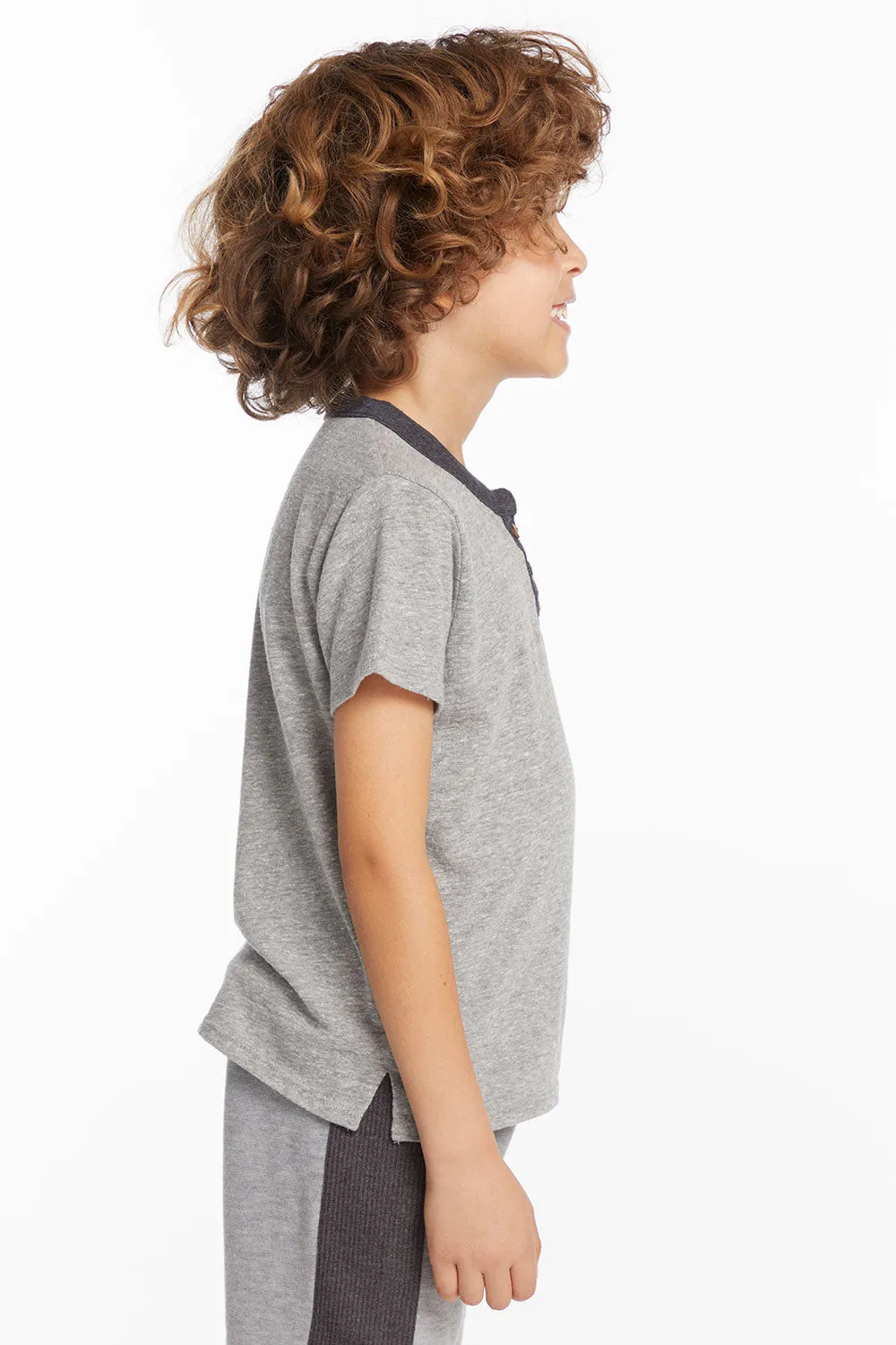 Boys Heather Grey Short Sleeve Henley