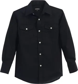 Boy's Solid Long Sleeve Western Shirt - Black