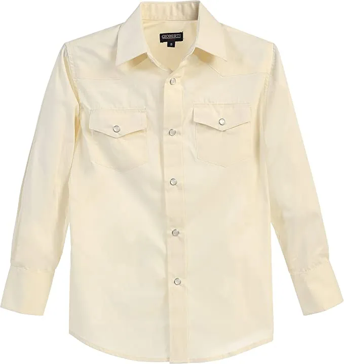 Boy's Solid Long Sleeve Western Shirt - Ivory