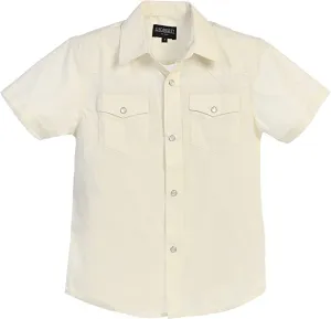 Boy's Solid Short Sleeve Western Shirt - Ivory